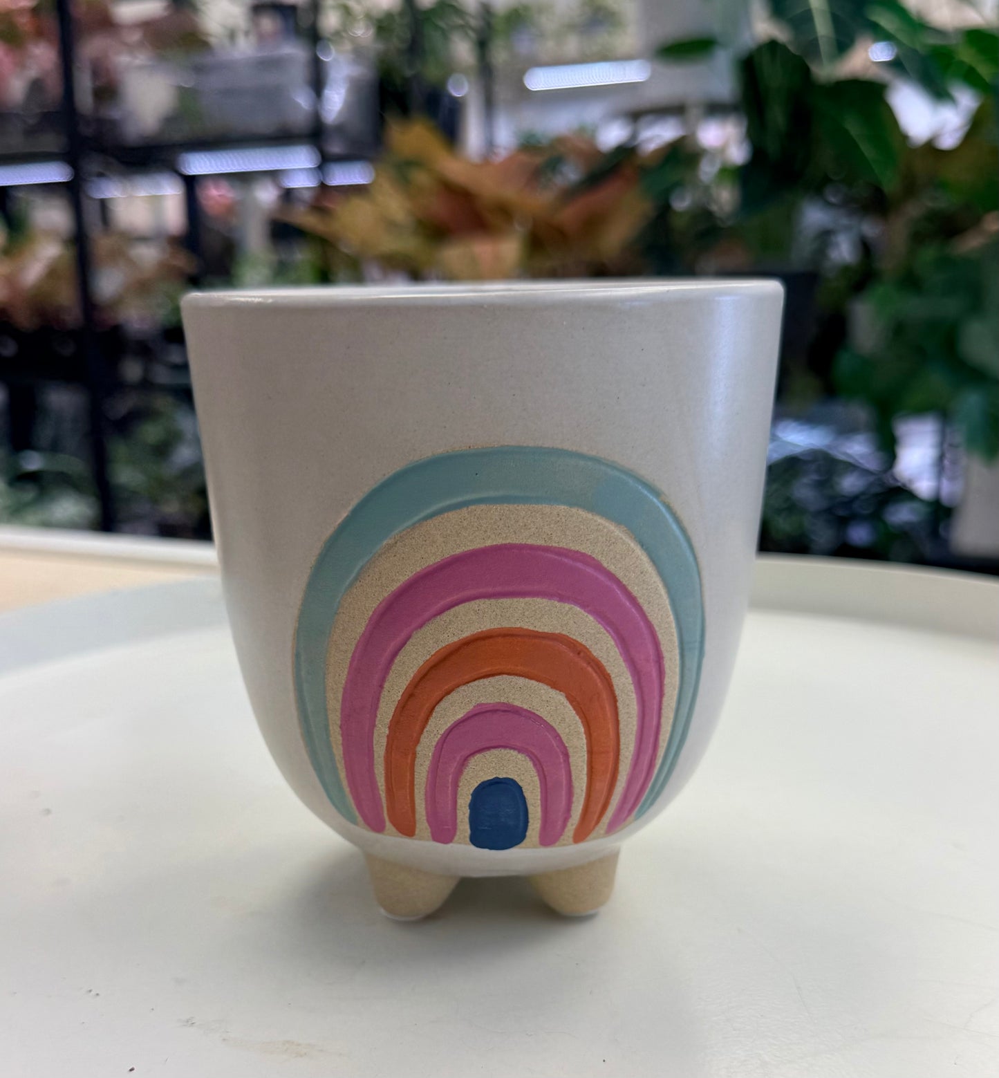 Ceramic Pot | White with Rainbow 4”